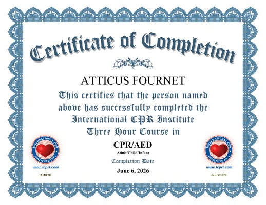 First Aid and CPR certification